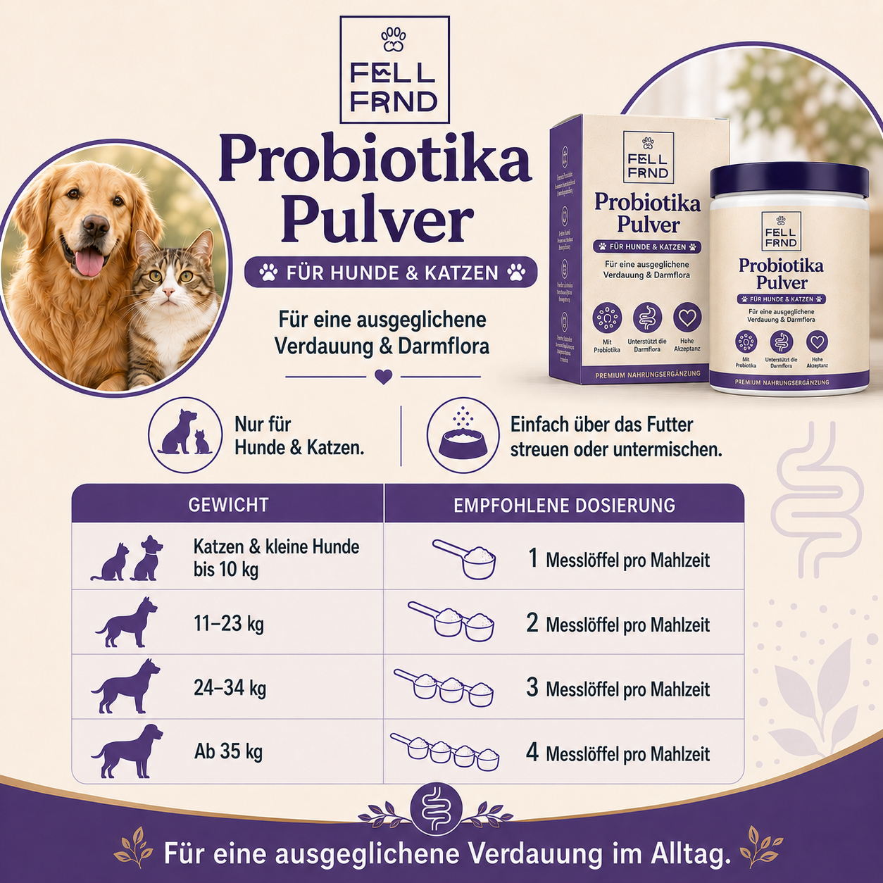 Magen-Darm Topping - 10-in-1 Probiotika Futtertopping | Gegen Sodbrennen, Durchfall & Grasfressen