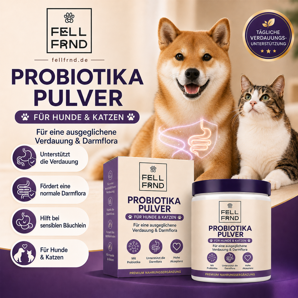 Magen-Darm Topping - 10-in-1 Probiotika Futtertopping | Gegen Sodbrennen, Durchfall & Grasfressen