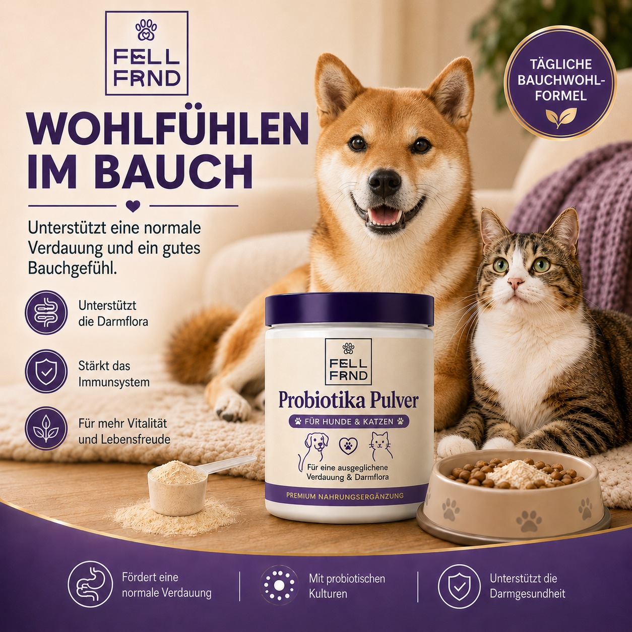 Magen-Darm Topping - 10-in-1 Probiotika Futtertopping | Gegen Sodbrennen, Durchfall & Grasfressen
